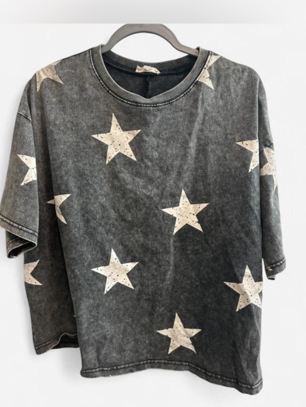 Easel Black and White Ribbed Neck Star Tee
